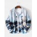 Mens Design Landscape Print Single  Breasted Casual Jacket